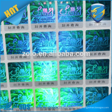 Anti counterfeting stickers/custom scratch off holograms/scraping off code laser stickers